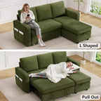 Dyonery 2 in 1 Pull Out Couch with Reversible Storage Chaise 81 Sectional Sleeper Sofa Bed L-Shaped Couch with Side Pockets,Tool-Free Assembly
