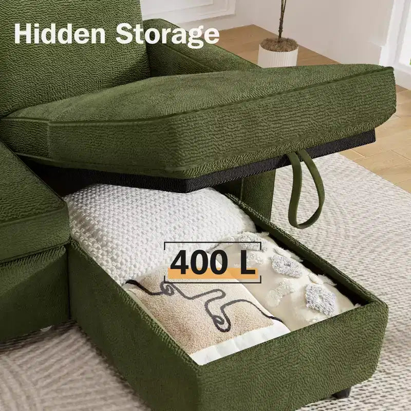 Dyonery 2 in 1 Pull Out Couch with Reversible Storage Chaise 81 Sectional Sleeper Sofa Bed L-Shaped Couch with Side Pockets,Tool-Free Assembly