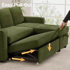 Dyonery 2 in 1 Pull Out Couch with Reversible Storage Chaise 81 Sectional Sleeper Sofa Bed L-Shaped Couch with Side Pockets,Tool-Free Assembly