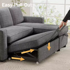 Dyonery 2 in 1 Pull Out Couch with Reversible Storage Chaise 81 Sectional Sleeper Sofa Bed L-Shaped Couch with Side Pockets,Tool-Free Assembly