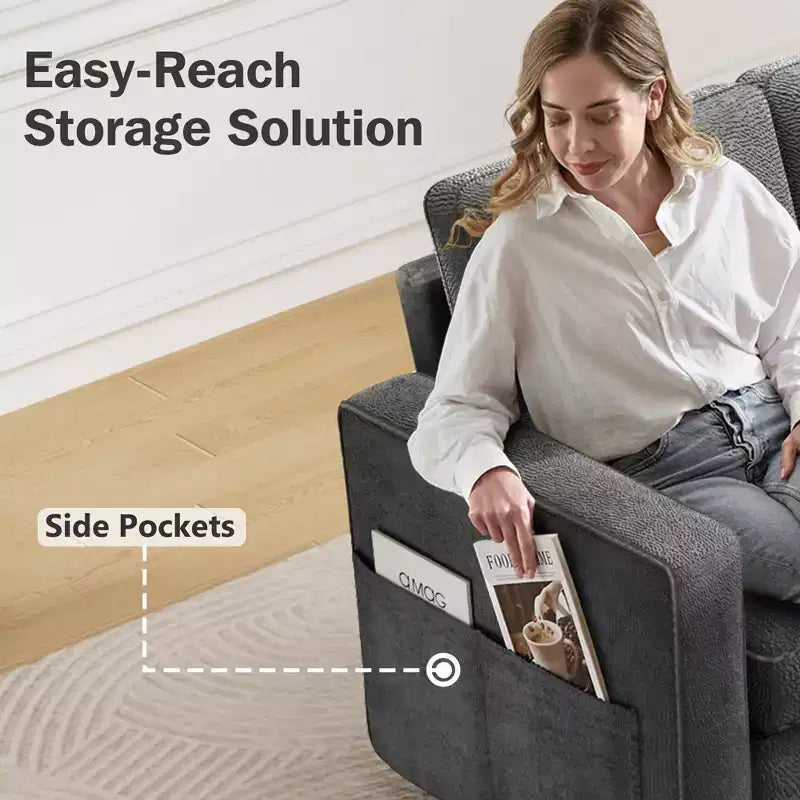 Dyonery 2 in 1 Pull Out Couch with Reversible Storage Chaise 81 Sectional Sleeper Sofa Bed L-Shaped Couch with Side Pockets,Tool-Free Assembly