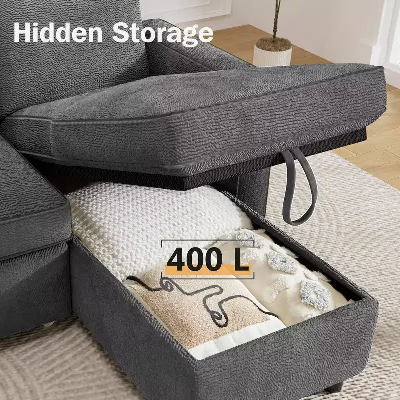 Dyonery 2 in 1 Pull Out Couch with Reversible Storage Chaise 81 Sectional Sleeper Sofa Bed L-Shaped Couch with Side Pockets,Tool-Free Assembly