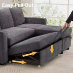 Dyonery 2 in 1 Pull Out Couch with Reversible Storage Chaise 81 Sectional Sleeper Sofa Bed L-Shaped Couch with Side Pockets,Tool-Free Assembly