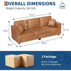 SunnyFurn Canapé 3 places en similicuir avec 2 coussins, assise profonde et pieds en bois pour salon/bureau