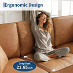 SunnyFurn Canapé 3 places en similicuir avec 2 coussins, assise profonde et pieds en bois pour salon/bureau