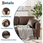 SunnyFurn Canapé 3 places en similicuir avec 2 coussins, assise profonde et pieds en bois pour salon/bureau