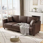 SunnyFurn Faux Leather 3-Seater Sofa with 2 Pillows, Deep Seat & Wood Legs for Living Room/Office