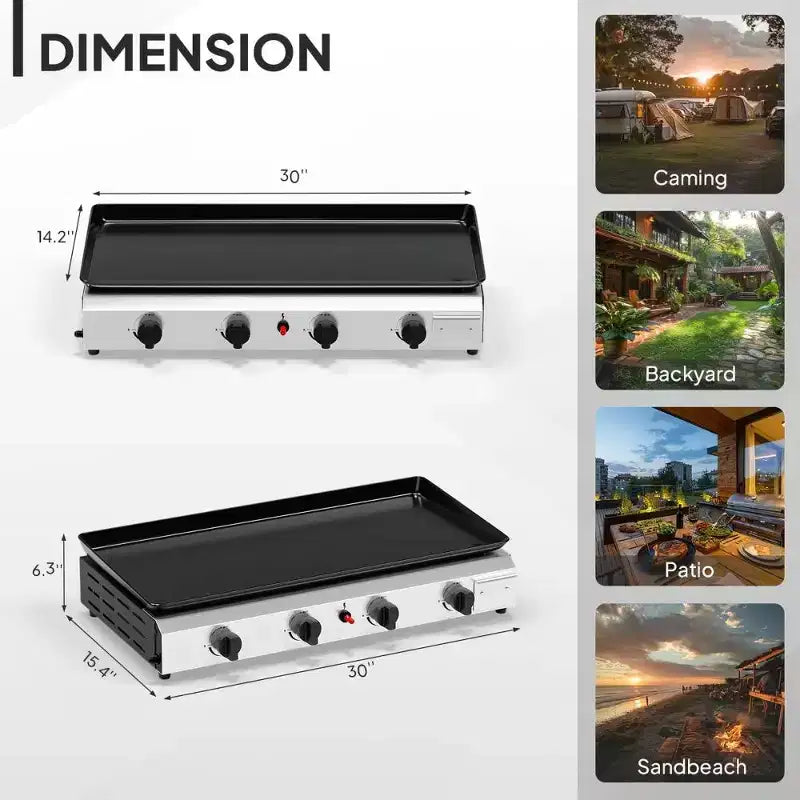 Karl Home 4-Burner 40000 BTU Propane Flat Top Tabletop Outdoor Griddle
