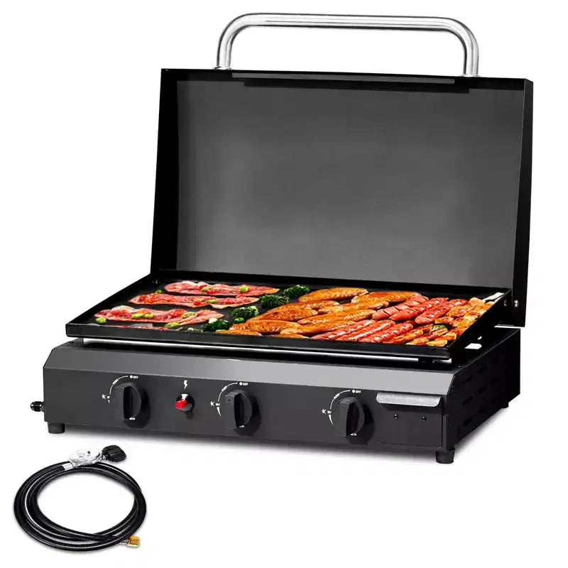 Karl Home 3-Burner Tabletop Propane Gas Griddle Grilll With Ceramic Coated Cast Iron Pan
