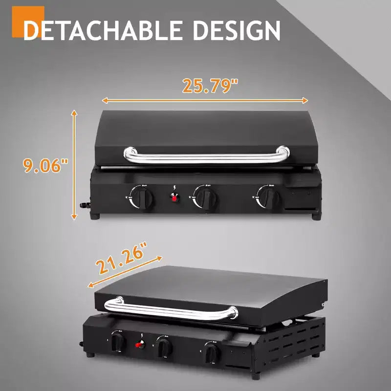 Table de cuisson Karl Home à 3 brûleurs au propane avec plaque en fonte revêtue de céramique