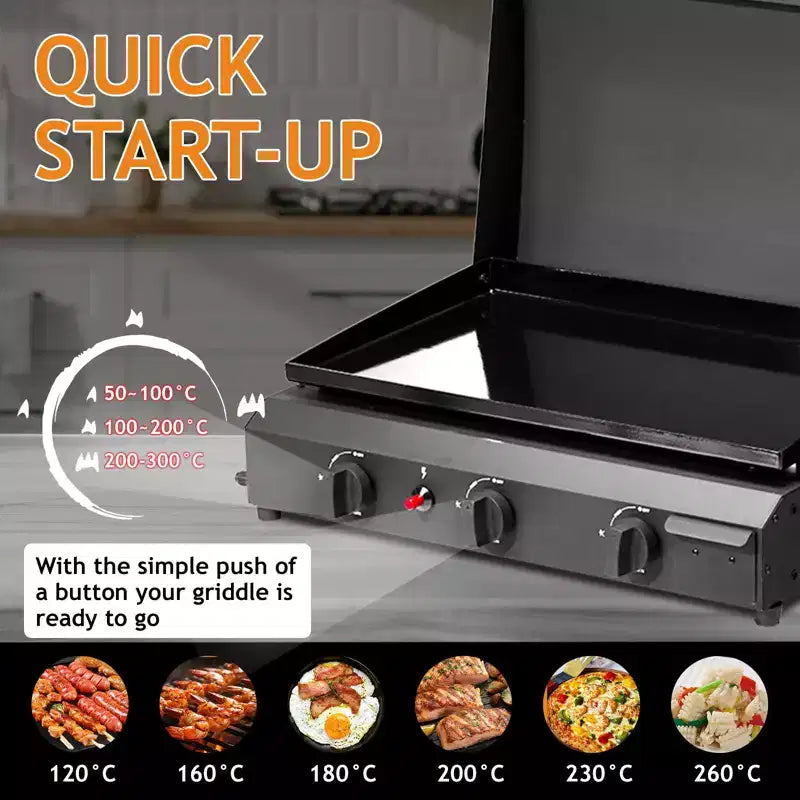 Table de cuisson Karl Home à 3 brûleurs au propane avec plaque en fonte revêtue de céramique