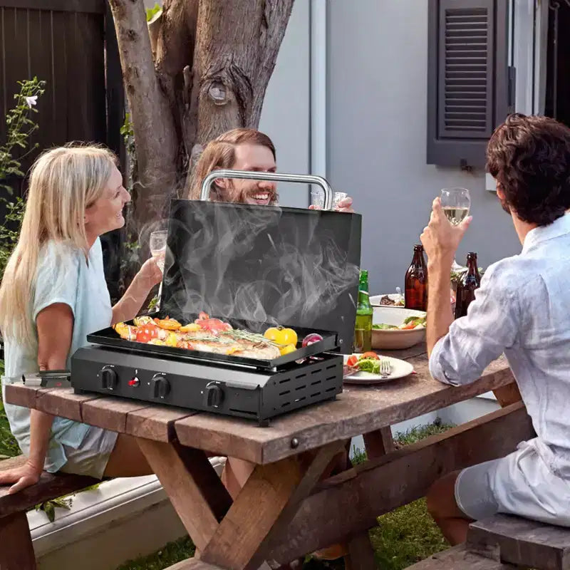 Table de cuisson Karl Home à 3 brûleurs au propane avec plaque en fonte revêtue de céramique