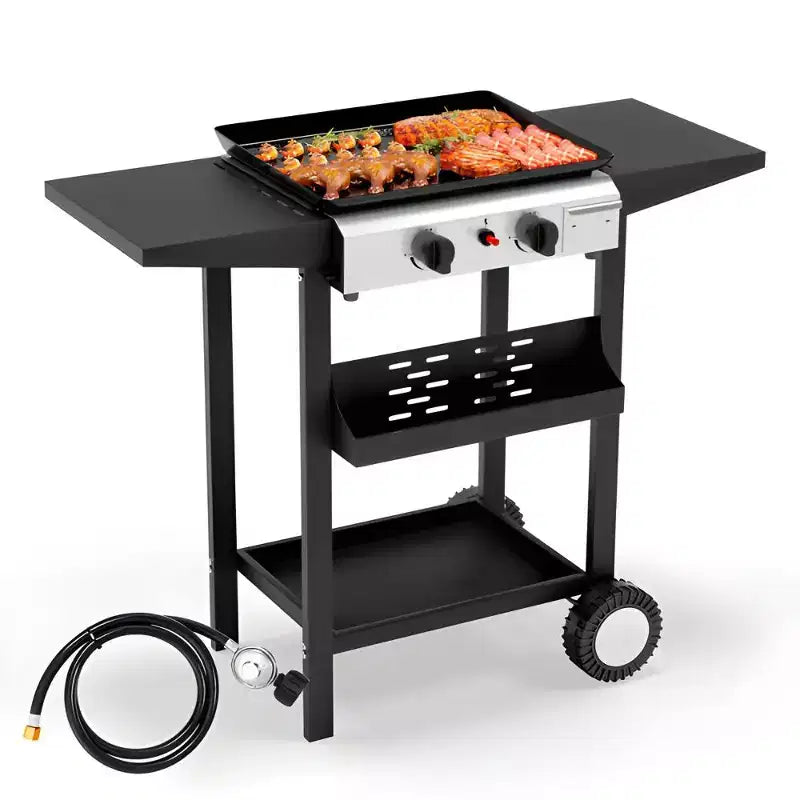 Karl Home 2-Burner 20000 BTU Portable Propane Griddle Flat Top Gas Grill with Nonstick Enameled Tray