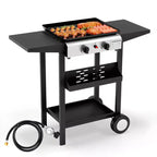 Karl Home 2-Burner 20000 BTU Portable Propane Griddle Flat Top Gas Grill with Nonstick Enameled Tray