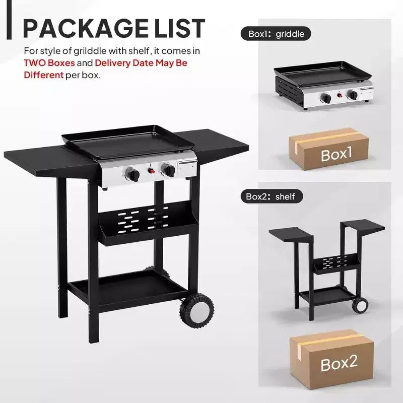 Karl Home 2-Burner 20000 BTU Portable Propane Griddle Flat Top Gas Grill with Nonstick Enameled Tray