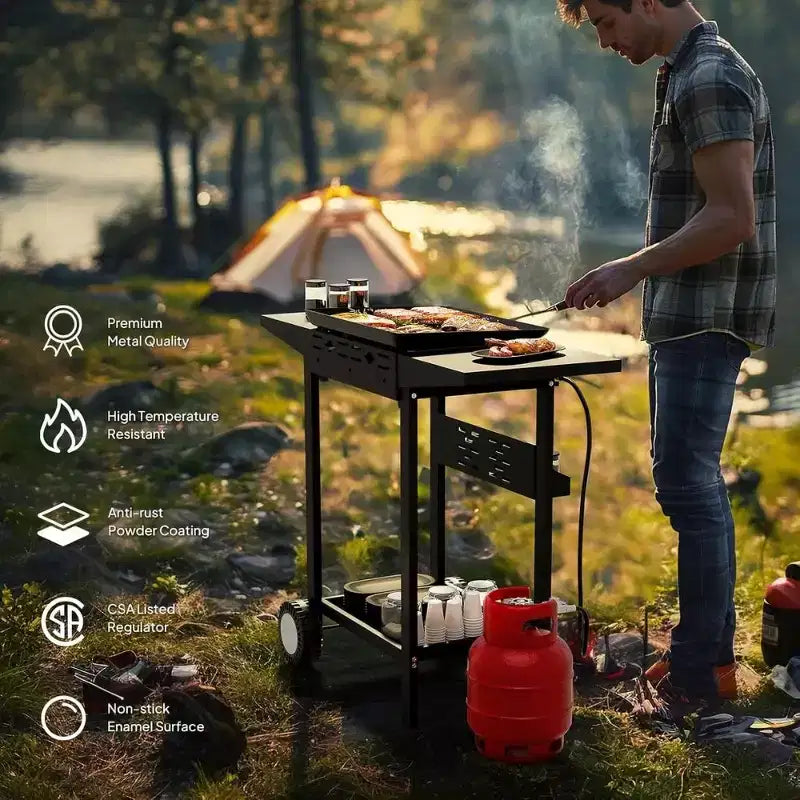 Karl Home 2-Burner 20000 BTU Portable Propane Griddle Flat Top Gas Grill with Nonstick Enameled Tray
