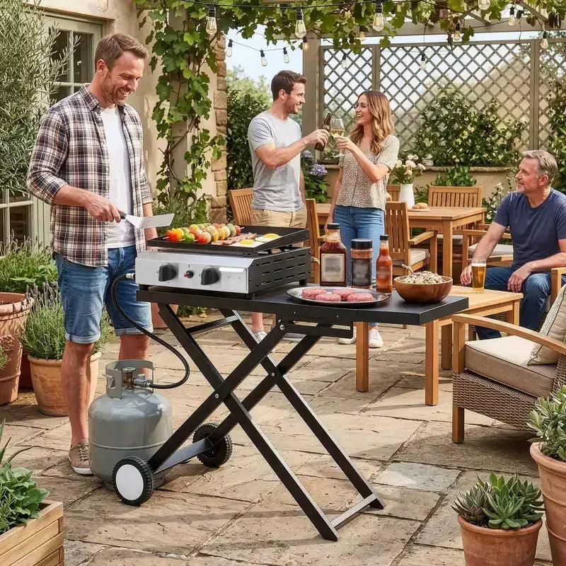Karl Home 2-Burner 20000 BTU Foldable Propane Griddle with Wheels