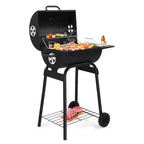 Karl Home 33.8 in. Barrel Charcoal Grill with Side Table and Wheels