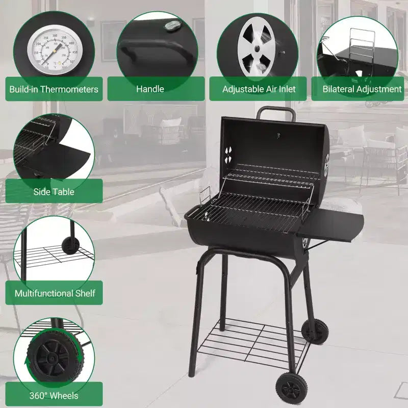 Karl Home 33.8 in. Barrel Charcoal Grill with Side Table and Wheels