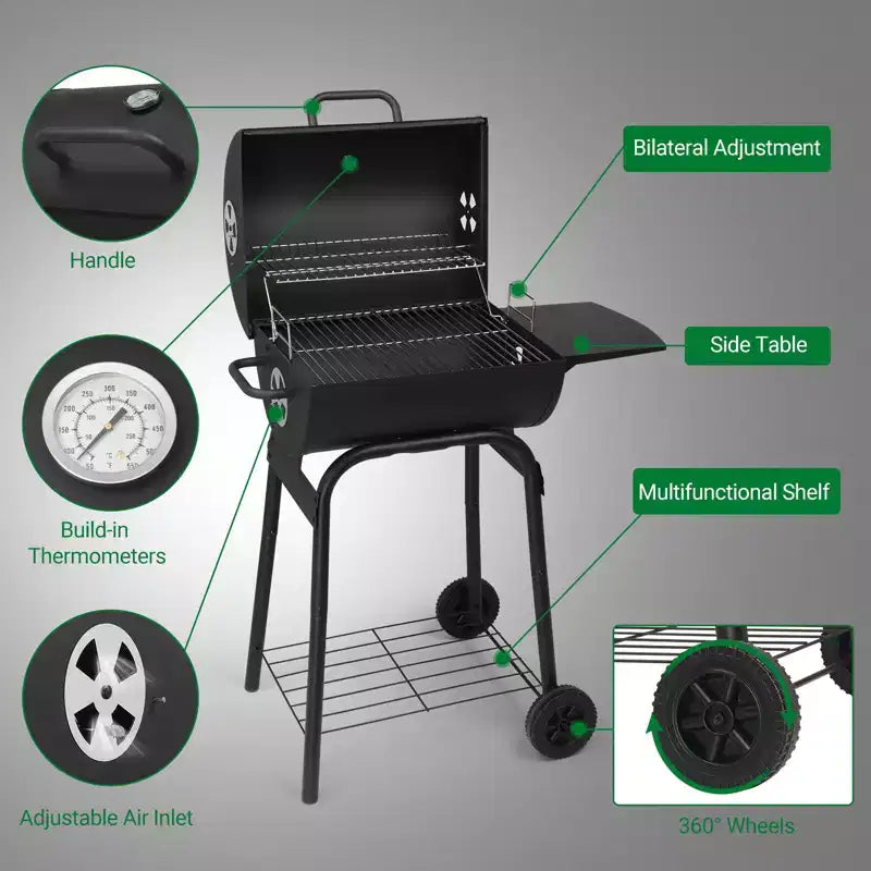 Karl Home 33.8 in. Barrel Charcoal Grill with Side Table and Wheels