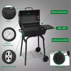 Karl Home 33.8 in. Barrel Charcoal Grill with Side Table and Wheels
