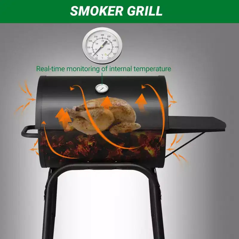 Karl Home 33.8 in. Barrel Charcoal Grill with Side Table and Wheels