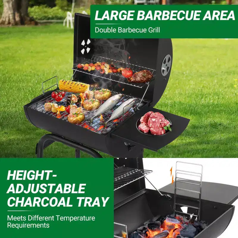 Karl Home 33.8 in. Barrel Charcoal Grill with Side Table and Wheels