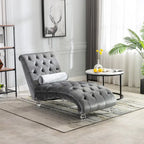 Button-Tufted Upholstered Velvet Recliner Chaise with Pillow and Acrylic Feet
