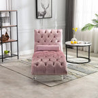 Button-Tufted Upholstered Velvet Recliner Chaise with Pillow and Acrylic Feet