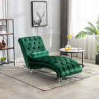 Button-Tufted Upholstered Velvet Recliner Chaise with Pillow and Acrylic Feet