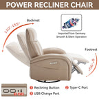 Leatheraire Swivel and Rocker Power Recliner Chair with Lumbar Support, Max Swivel Degree 270, USB and Type-C Ports