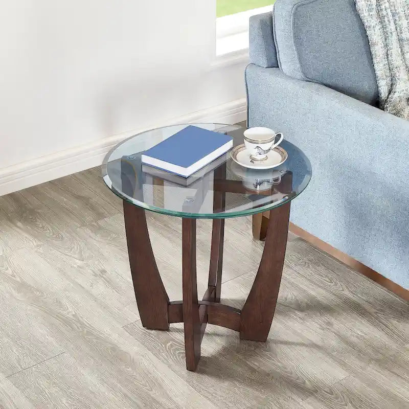 23.5 inch round glass coffee table