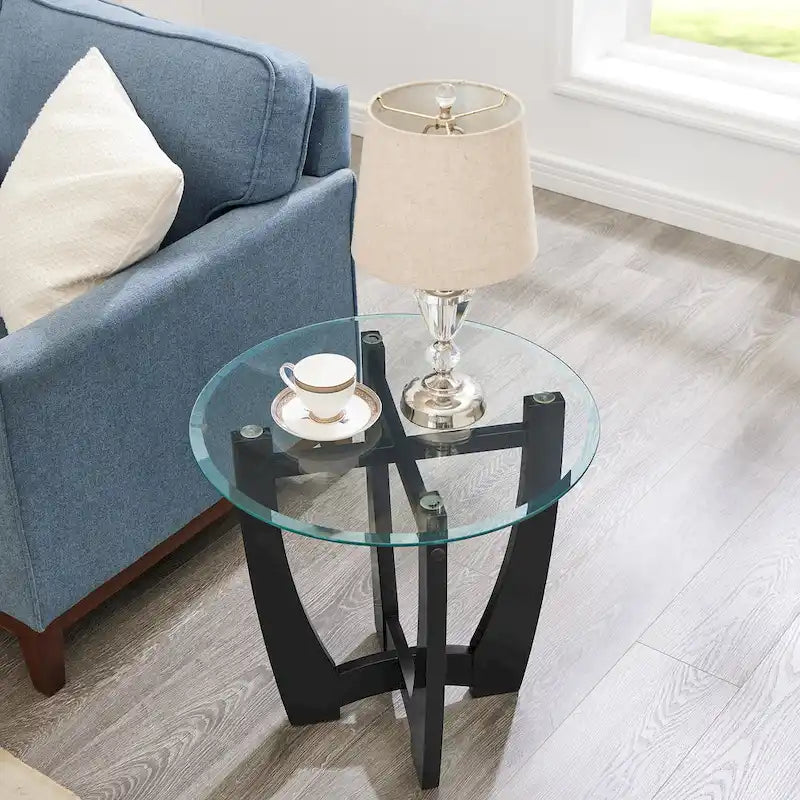 23.5 inch round glass coffee table