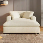 Chaise longue beige de 53,5 po avec pieds en bois massif et coussins confortables