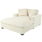 Chaise longue beige de 53,5 po avec pieds en bois massif et coussins confortables