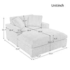 Chaise longue beige de 53,5 po avec pieds en bois massif et coussins confortables
