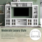 White Entertainment Wall Unit with Bridge & Tempered Glass Door for 70 TVs