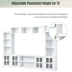 White Entertainment Wall Unit with Bridge & Tempered Glass Door for 70 TVs