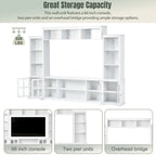 White Entertainment Wall Unit with Bridge & Tempered Glass Door for 70 TVs