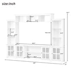 White Entertainment Wall Unit with Bridge & Tempered Glass Door for 70 TVs