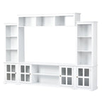 White Entertainment Wall Unit with Bridge & Tempered Glass Door for 70 TVs