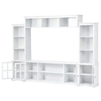 White Entertainment Wall Unit with Bridge & Tempered Glass Door for 70 TVs