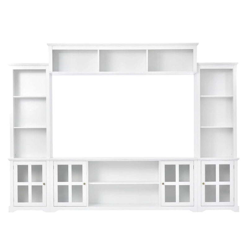 White Entertainment Wall Unit with Bridge & Tempered Glass Door for 70 TVs