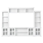 White Entertainment Wall Unit with Bridge & Tempered Glass Door for 70 TVs