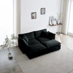 Canapé sectionnel modulaire en chenille noire 4 pièces avec causeuse et poufs