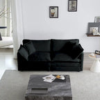 Canapé sectionnel modulaire en chenille noire 4 pièces avec causeuse et poufs