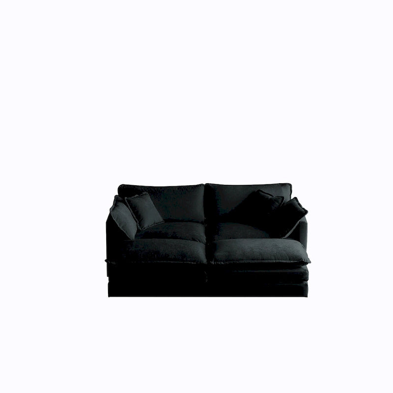 Canapé sectionnel modulaire en chenille noire 4 pièces avec causeuse et poufs