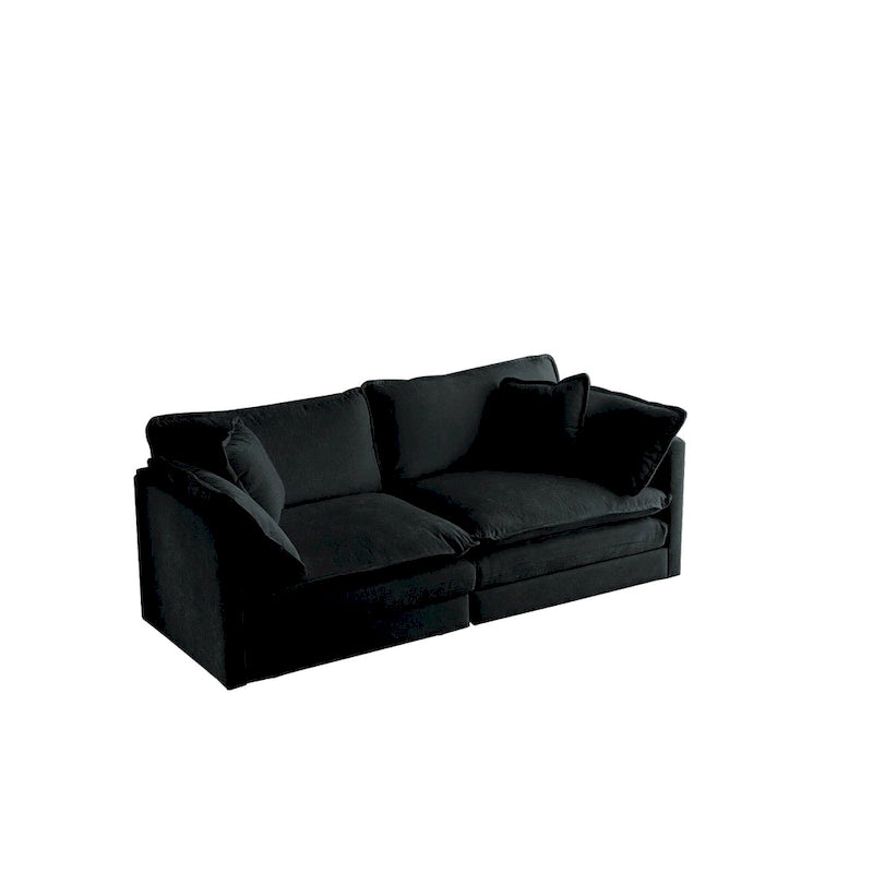 Canapé sectionnel modulaire en chenille noire 4 pièces avec causeuse et poufs