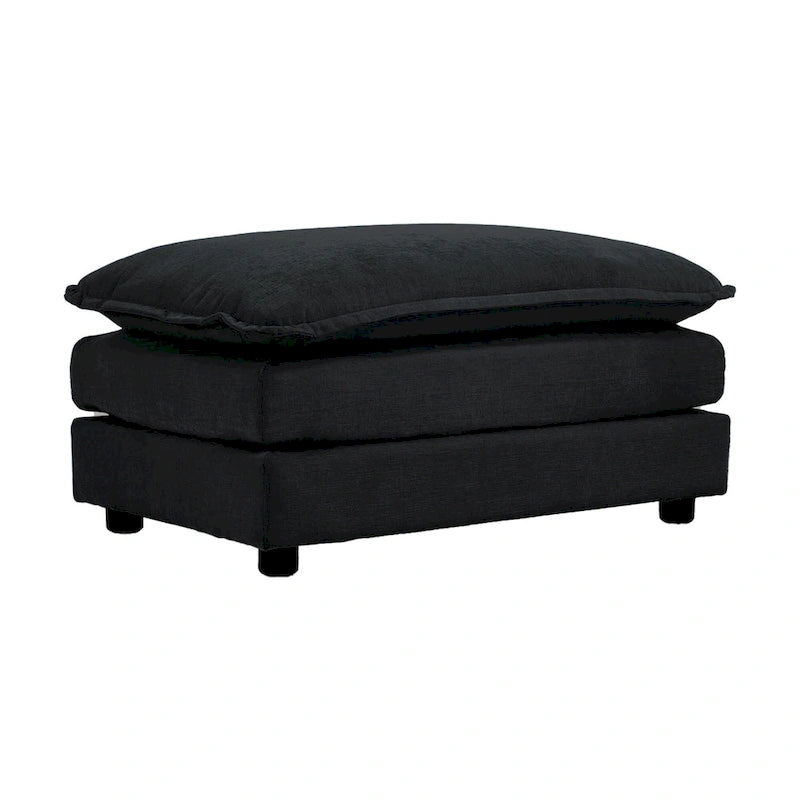 Canapé sectionnel modulaire en chenille noire 4 pièces avec causeuse et poufs