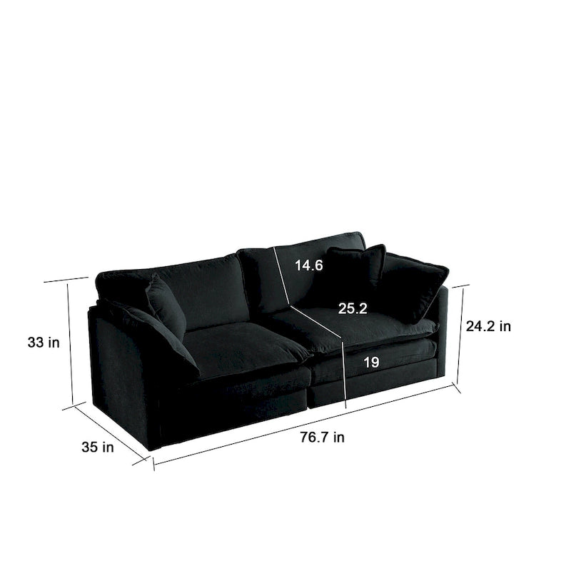 Canapé sectionnel modulaire en chenille noire 4 pièces avec causeuse et poufs
